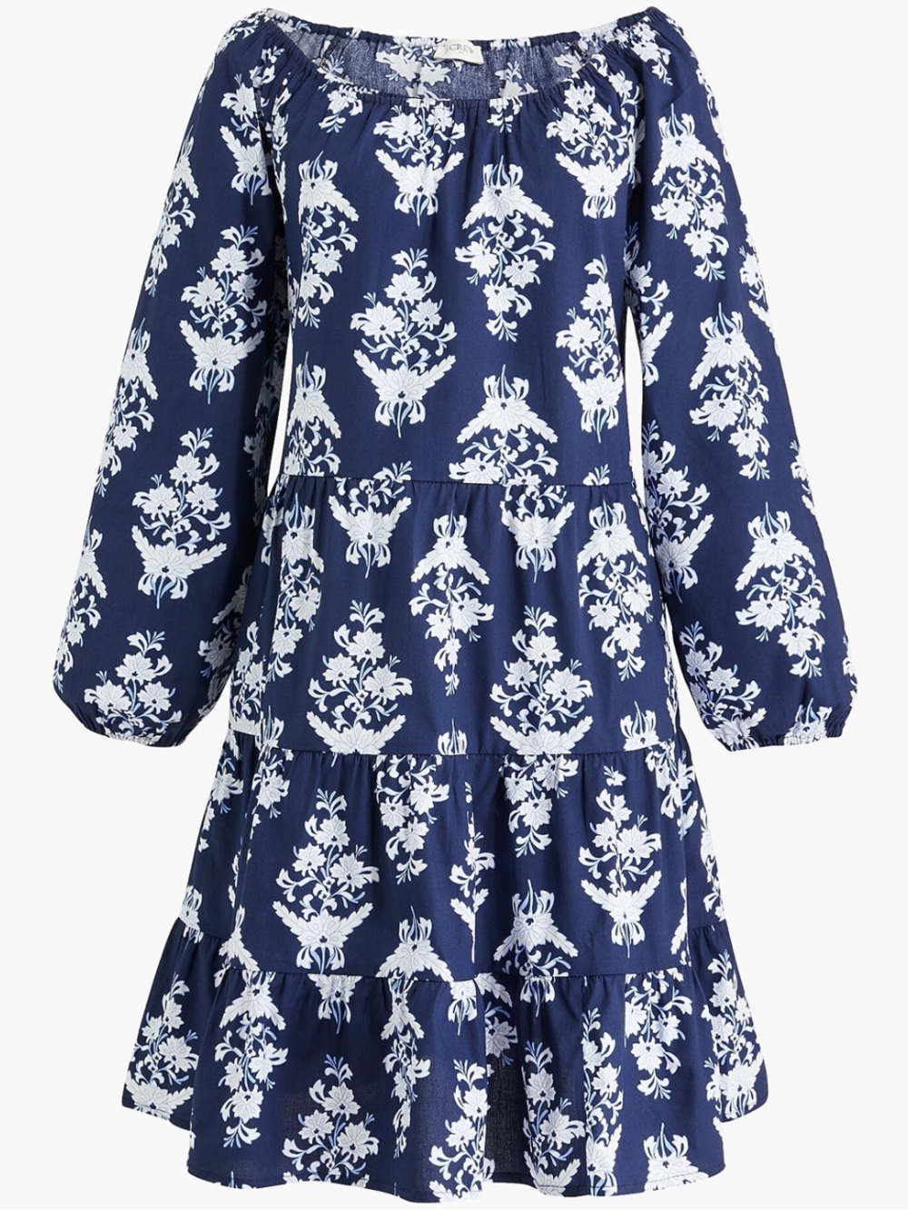 J. Crew Navy and White Floral Off-Shoulder Mini Dress